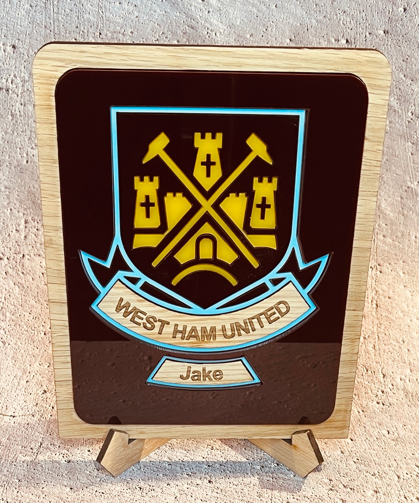 Personalised West Ham United Football Club plaque