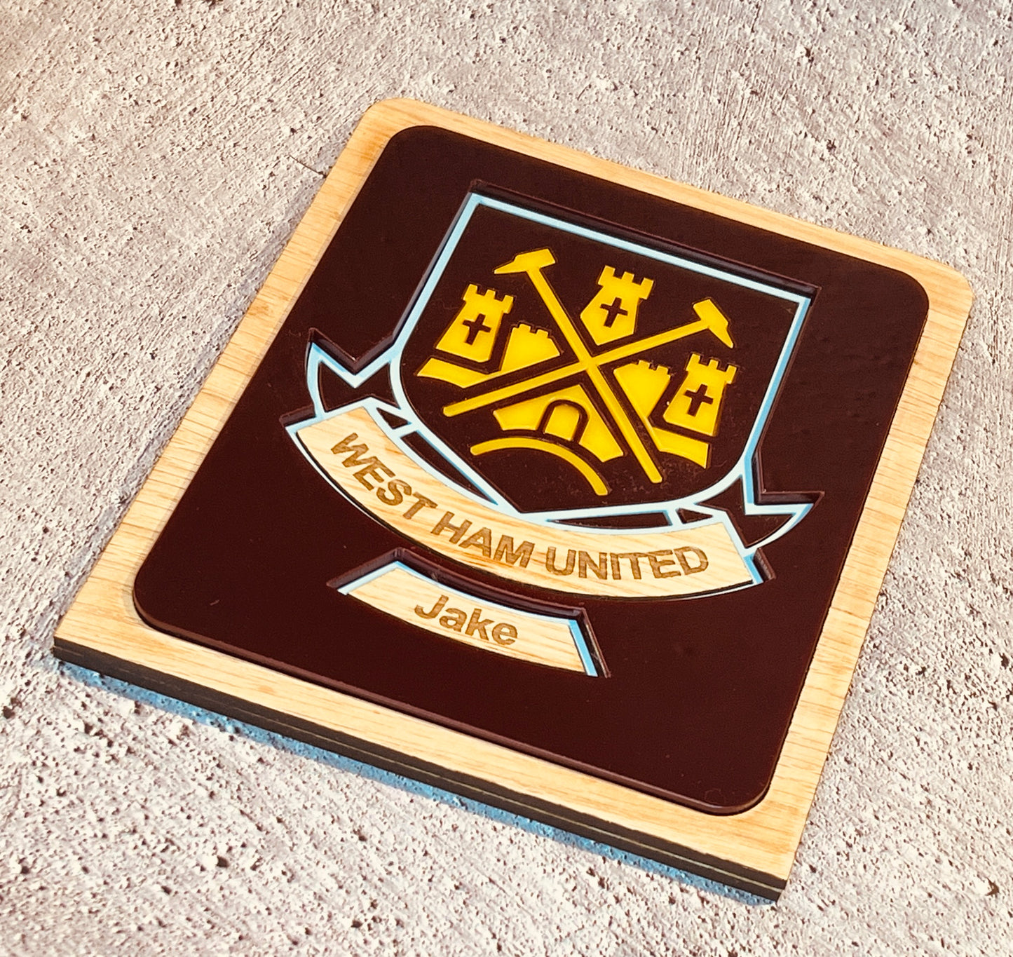 Personalised West Ham United Football Club plaque